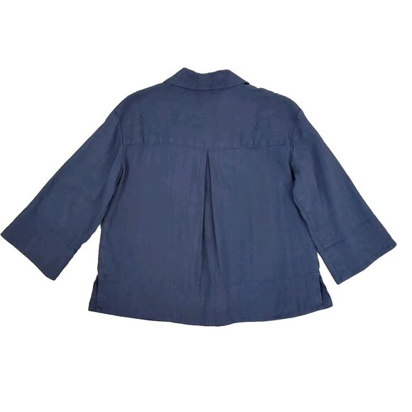 MM.Lafleur Linen Blend Collared Top XS Blue Stretch 3/4 Sleeve Nautical Preppy - Picture 2 of 10